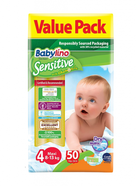 Πάνες Babylino Sensitive Value Pack (50τμχ) No 4 (8-13Kg)