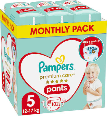 Pampers Premium Care Monthly Pack Πάνες Βρακάκι No. 5 για 12-17kg 102τμχ