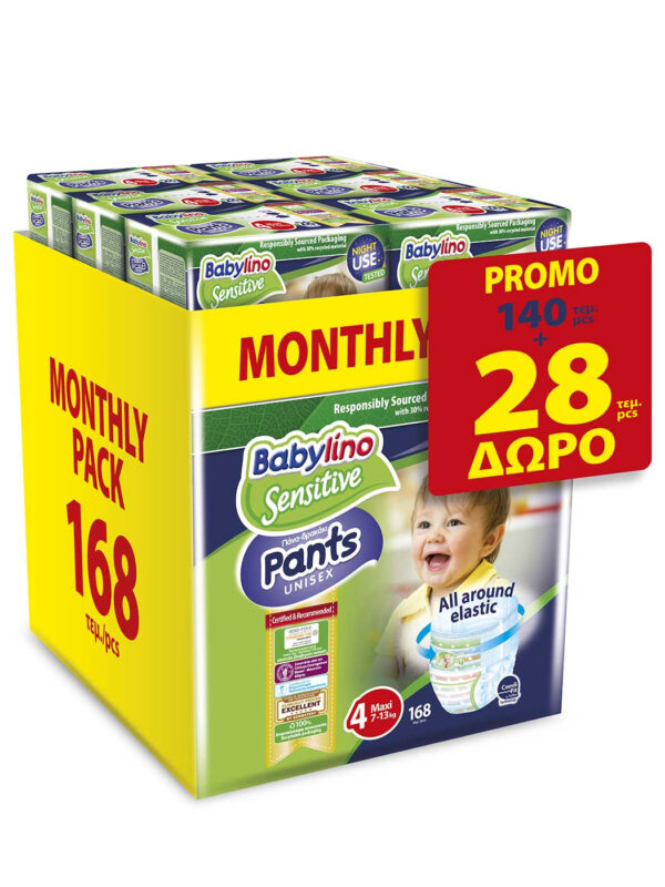 Babylino Sensitive Pants Unisex No4 7-13kg 168τεμ (140+28 δώρο)